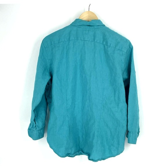 Chaps Women's Shirt Size XL Teal 100% Linen Button Down 3/4 Sleeve - Picture 7 of 10